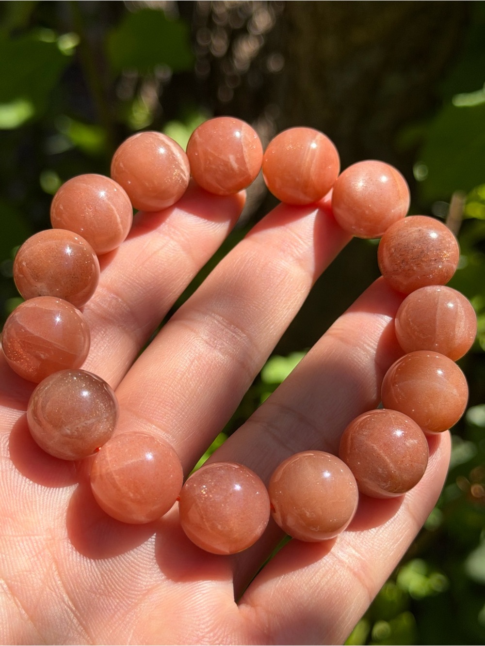 14.5mm Natural Peach Moonstone Beaded Bracelet 2108 - Picture 5 of 7